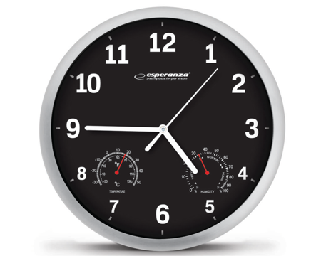 Zegar ścienny Lyon duży czarny napisy Esperanza