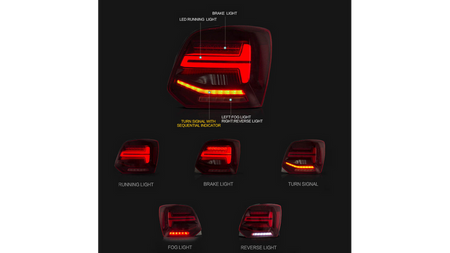 Zestaw Lamp Tylnych Dynamic LED Red Clear VW POLO V 2009-2014